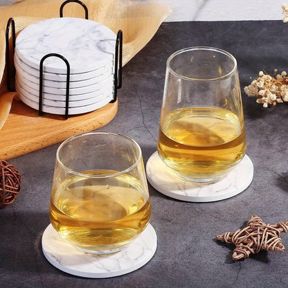 6-Pack Marble Style Ceramic Coasters with Holder