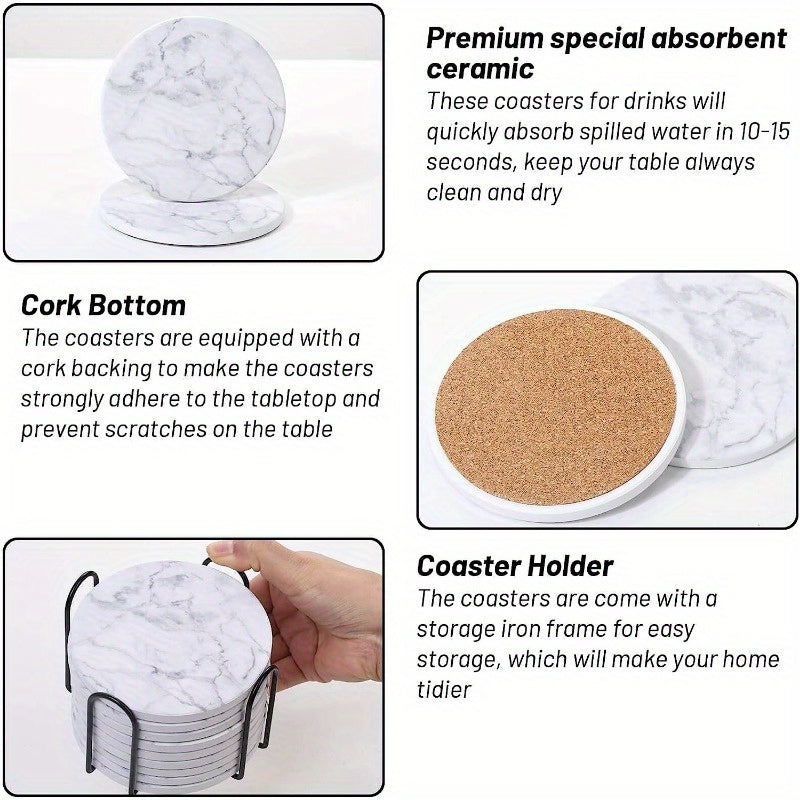6-Pack Marble Style Ceramic Coasters with Holder