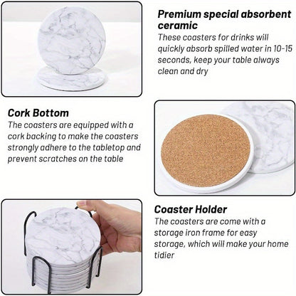 6-Pack Marble Style Ceramic Coasters with Holder