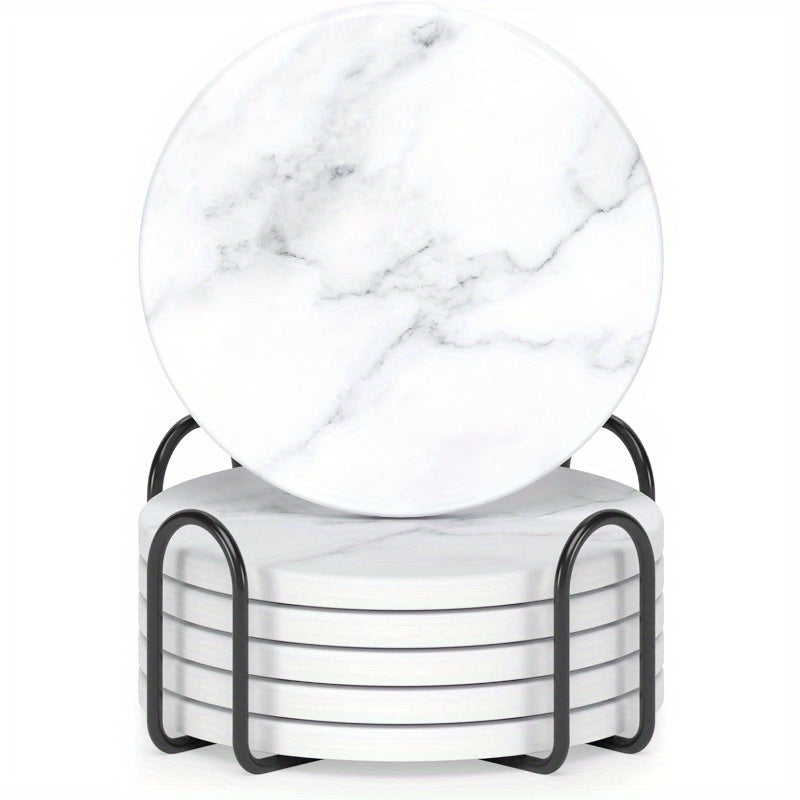 6-Pack Marble Style Ceramic Coasters with Holder