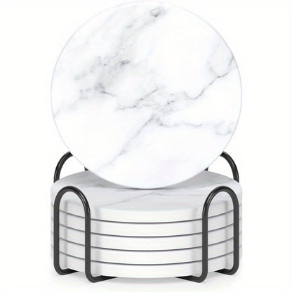6-Pack Marble Style Ceramic Coasters with Holder