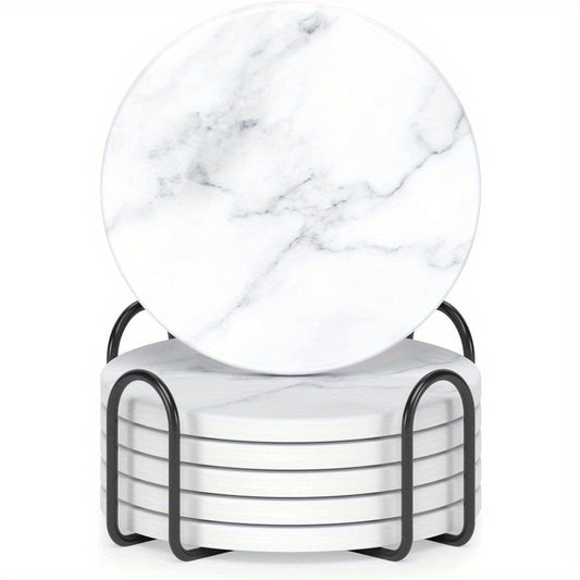 6-Pack Marble Style Ceramic Coasters with Holder