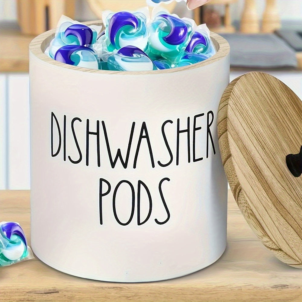 Rustic Wooden Dishwasher Pod Holder With Lid