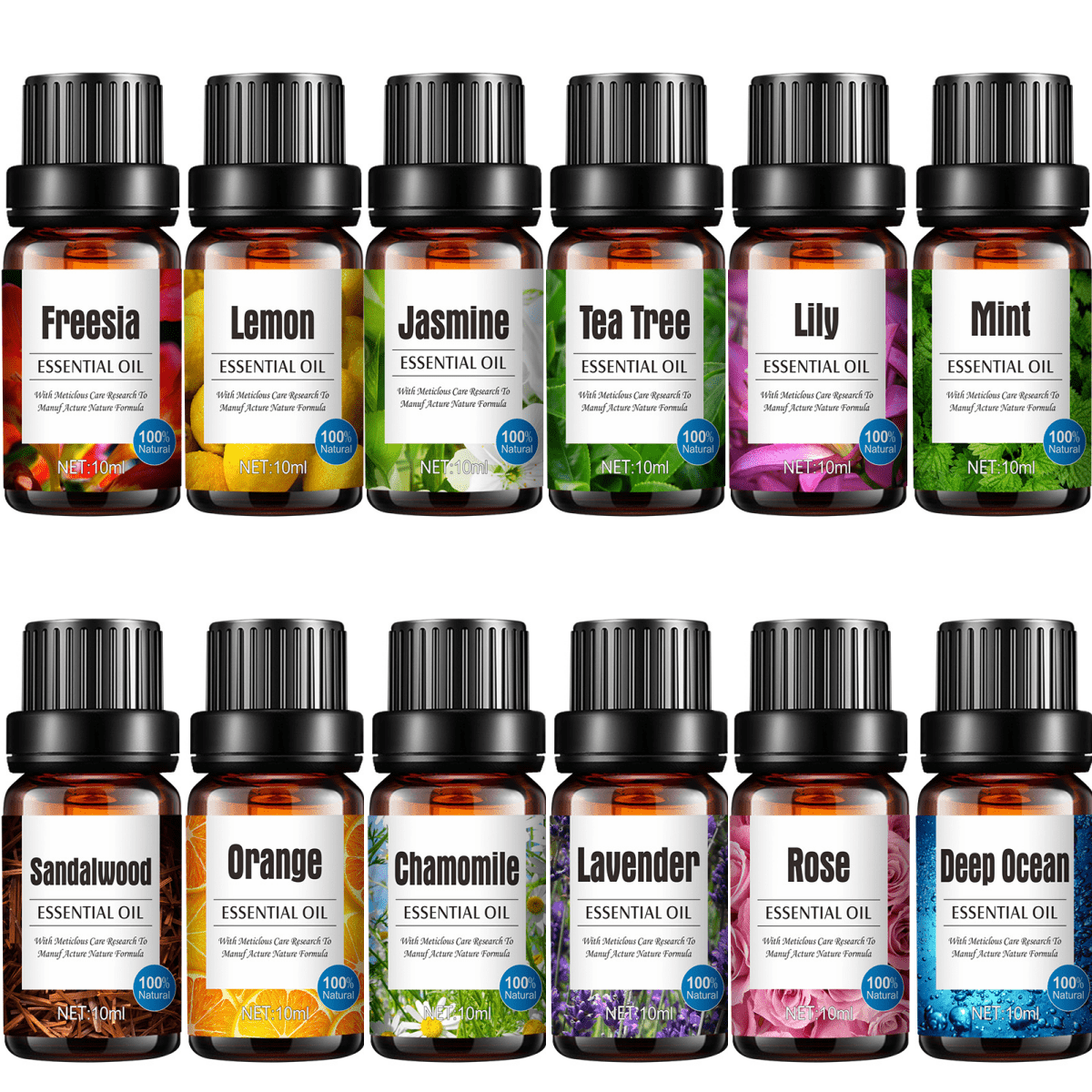 Essential Oil Set: Lavender, Lemon, Mint, Chamomile, Deep Sea, And Rose