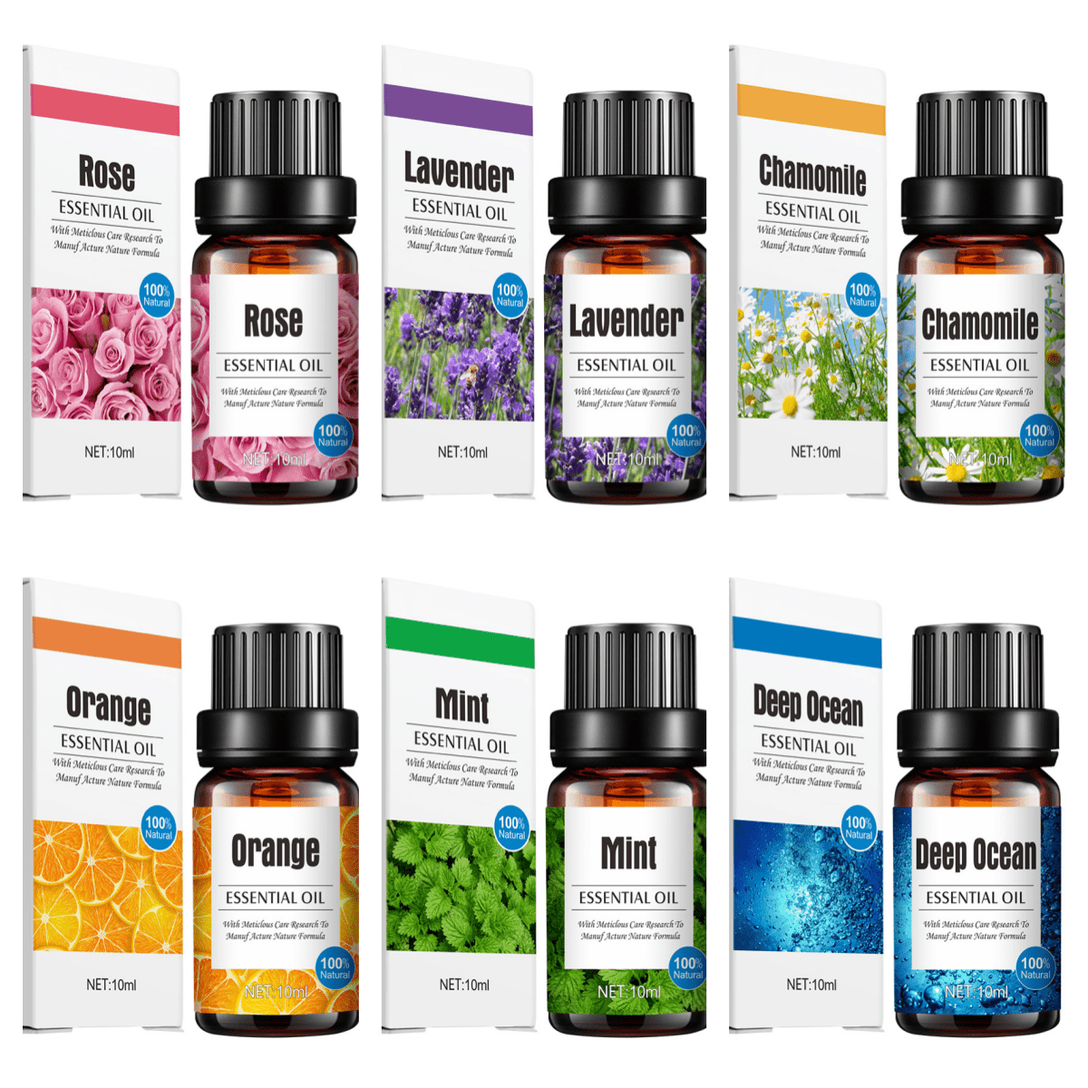 Essential Oil Set: Lavender, Lemon, Mint, Chamomile, Deep Sea, And Rose