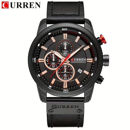 CURREN Men'S Sports with Multifunctional Timer, Faux Leather Strap