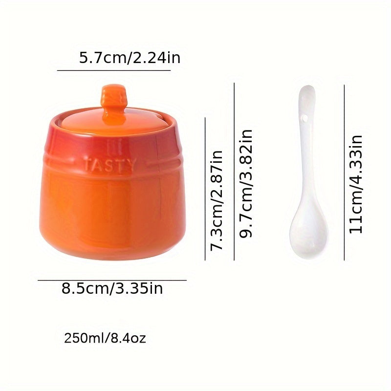1set Ceramic Colorful Gradient Spice Container with Lid and Spoon Set