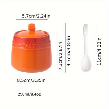 1set Ceramic Colorful Gradient Spice Container with Lid and Spoon Set