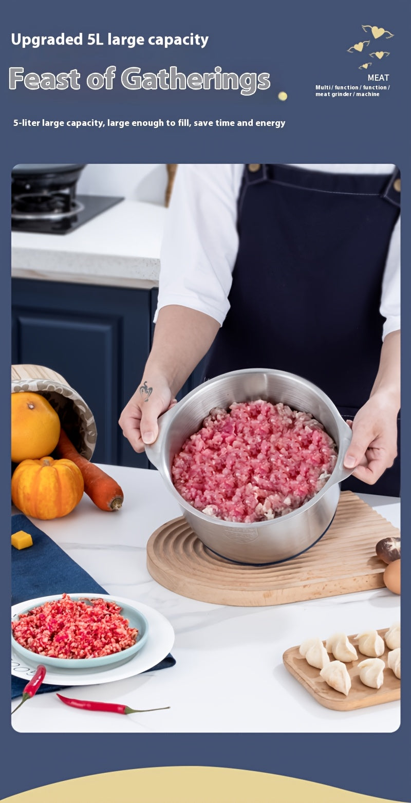 5L Multifunctional Electric Chopper Food Processor Stainless Steel Five-Speed