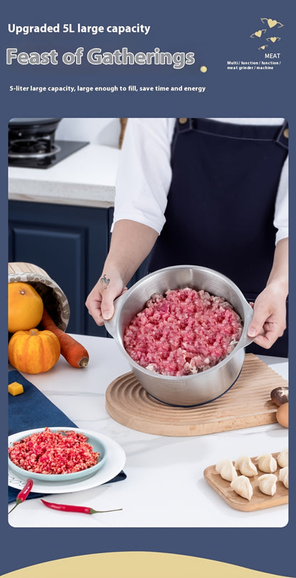 5L Multifunctional Electric Chopper Food Processor Stainless Steel Five-Speed