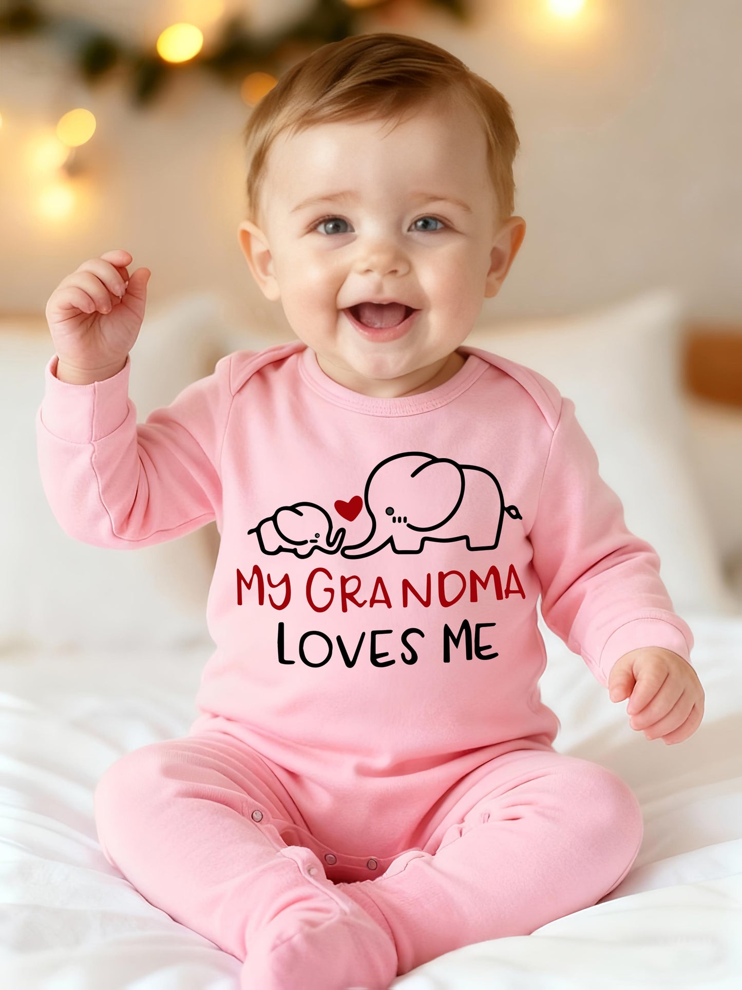 Soft White Bodysuit "My Grandma Loves Me" Elephant Design