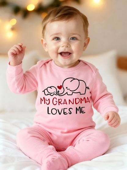 Soft White Bodysuit "My Grandma Loves Me" Elephant Design
