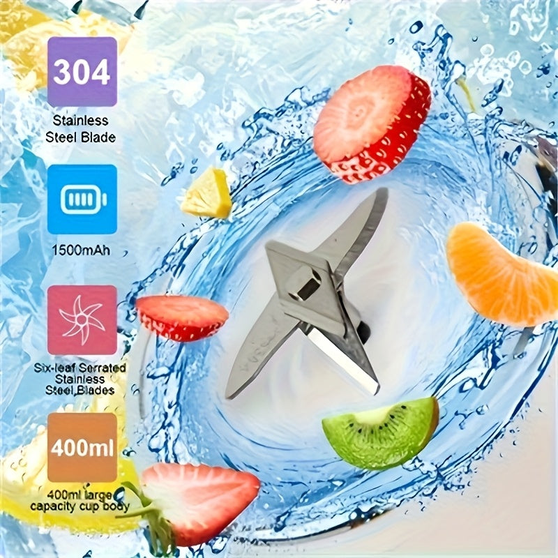 Portable Juicer, 2-in-1 Fruit Blender and Juicer with 6 Blades