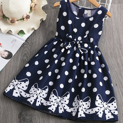 Girls' Bohemian Polka Dot Sleeveless Dress