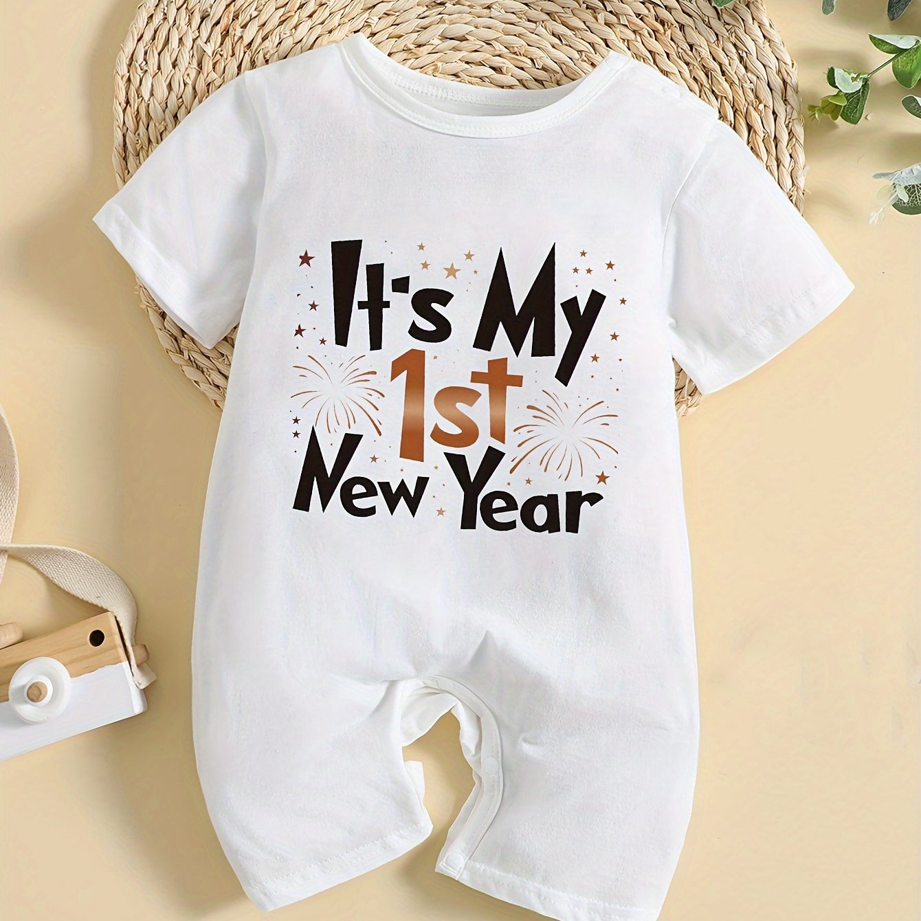 Baby Girl's It's My 1st New Year Design Short Sleeve Jumpsuit