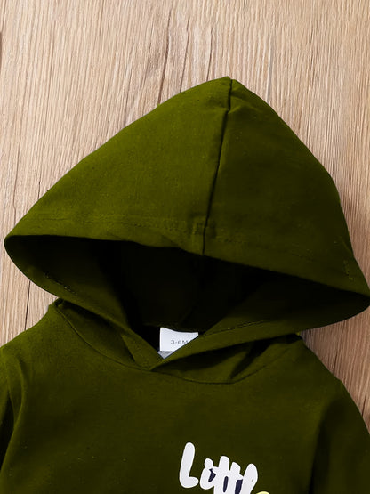 2pcs Boys' Hooded Long-Sleeve Letter Print Bodysuit
