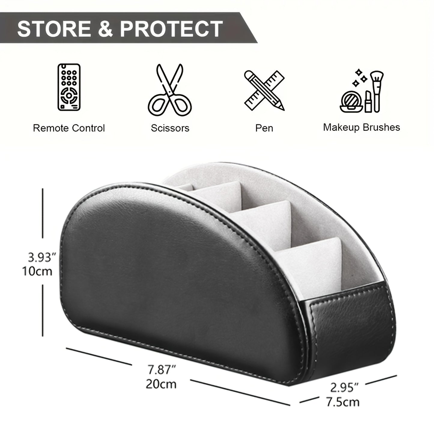 PU Leather Remote Control Holder with 5 Compartments