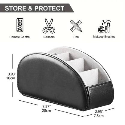 PU Leather Remote Control Holder with 5 Compartments