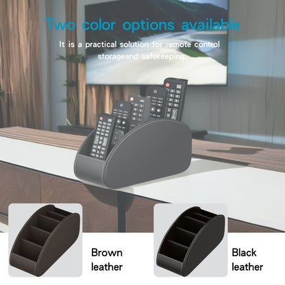 1pc Black Faux Leather Remote Control Holder with 5 Compartments