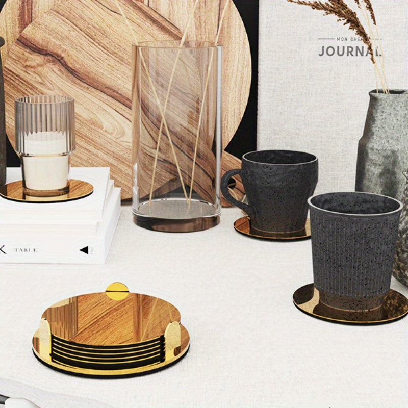 Golden Stainless Steel Coasters | 6pcs | 3.35 Inch Round | Mirror Finish