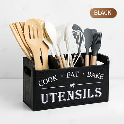 3-Compartment LDQ Rustic Wooden Kitchen Utensil Holder