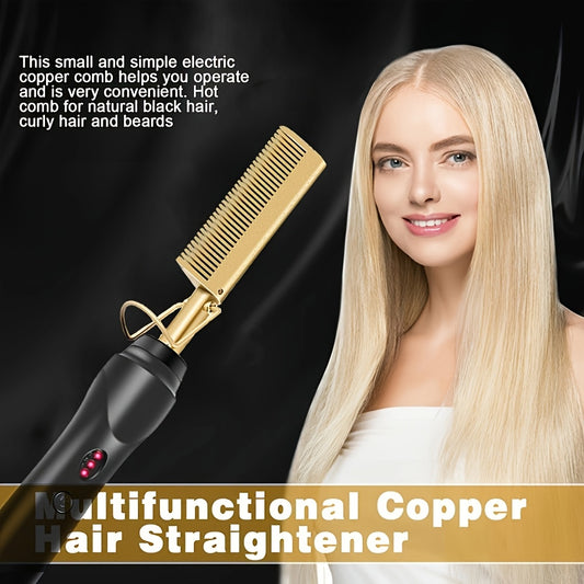 EU Standard Golden Straight Hair Comb with Dual Temperature Control for Unique Hairstyling