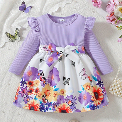 Baby comfortable dress+belt two-piece set