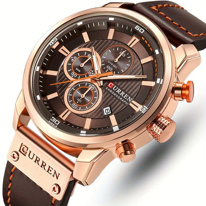 CURREN Men'S Sports with Multifunctional Timer, Faux Leather Strap