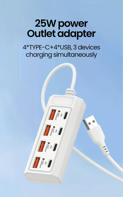 Fast Charging 25W 8-Port USB Adapter [4USB+4PD] Hub