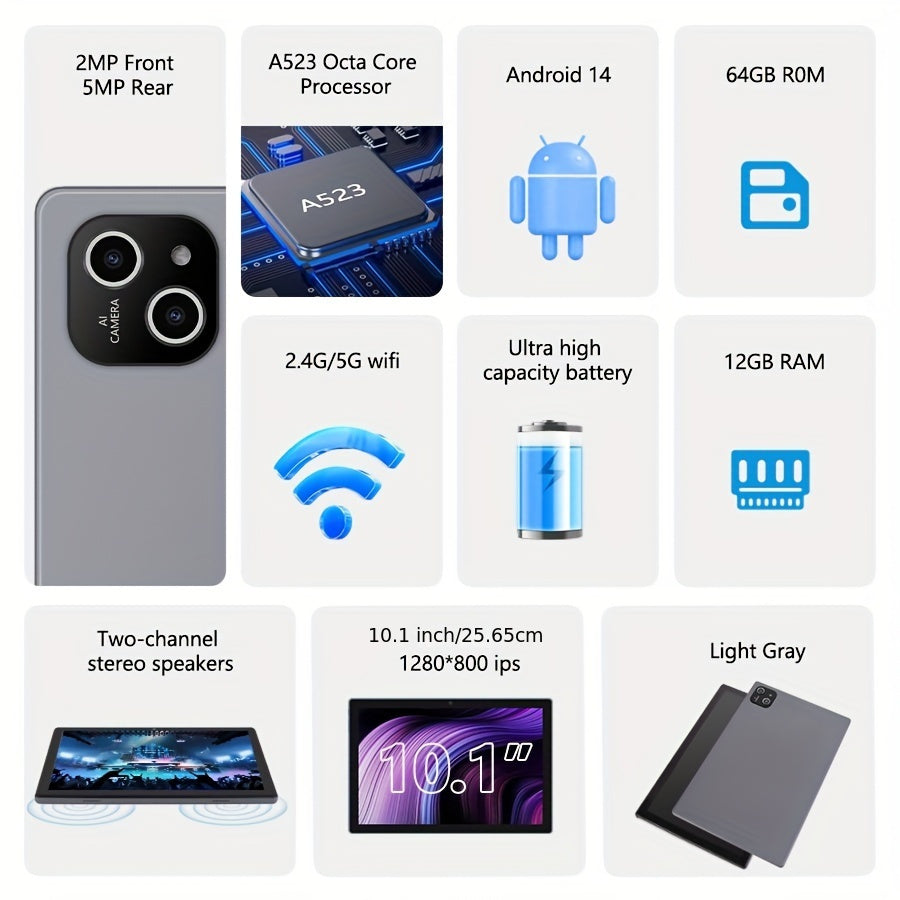 Tablet 10.1-inch Android 14 operating system