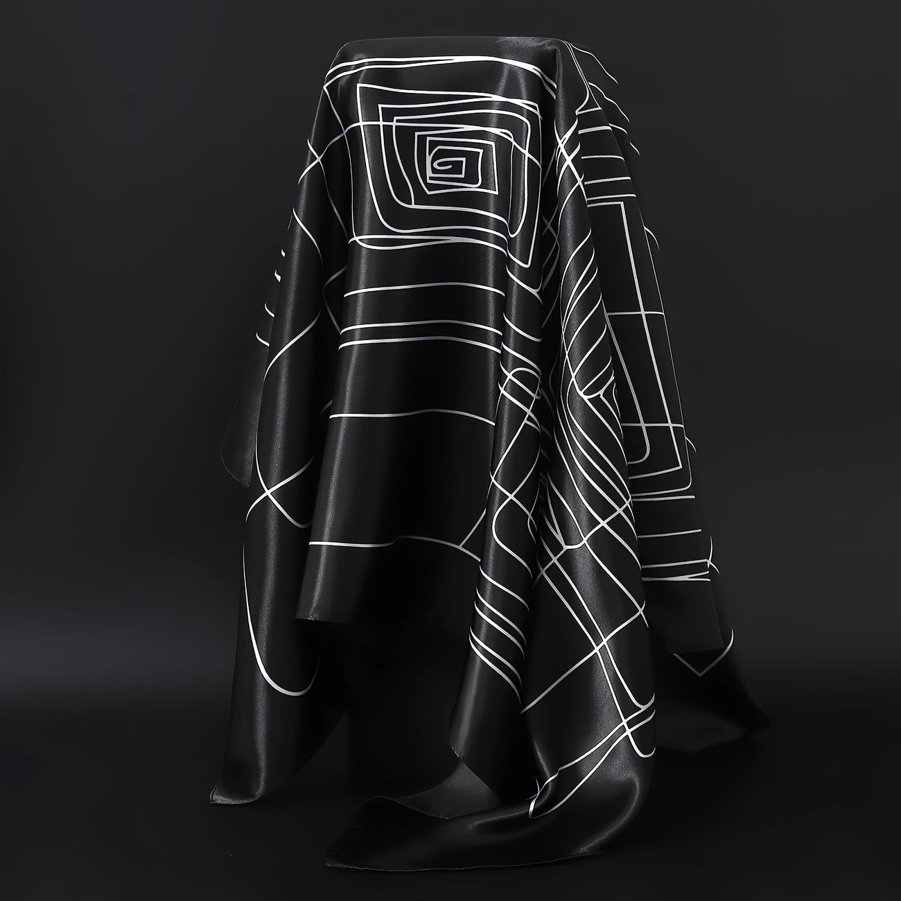 Elegant Black & White Printed Square Scarf - Luxury Polyester, Stylish Thin Headband