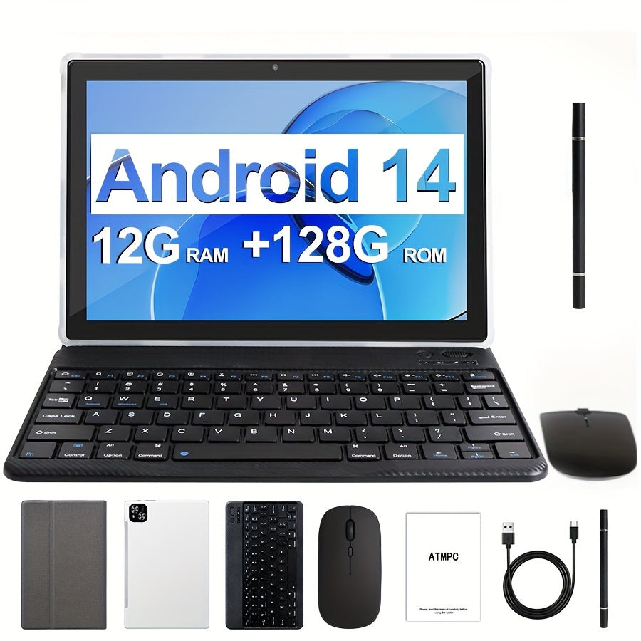 Tablet 10.1 Inch Android 14 OS Pad, 2in 1 Pad with Keyboard, Mouse