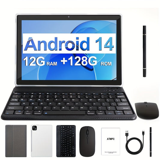 Tablet 10.1 Inch Android 14 OS Pad, 2in 1 Pad with Keyboard, Mouse