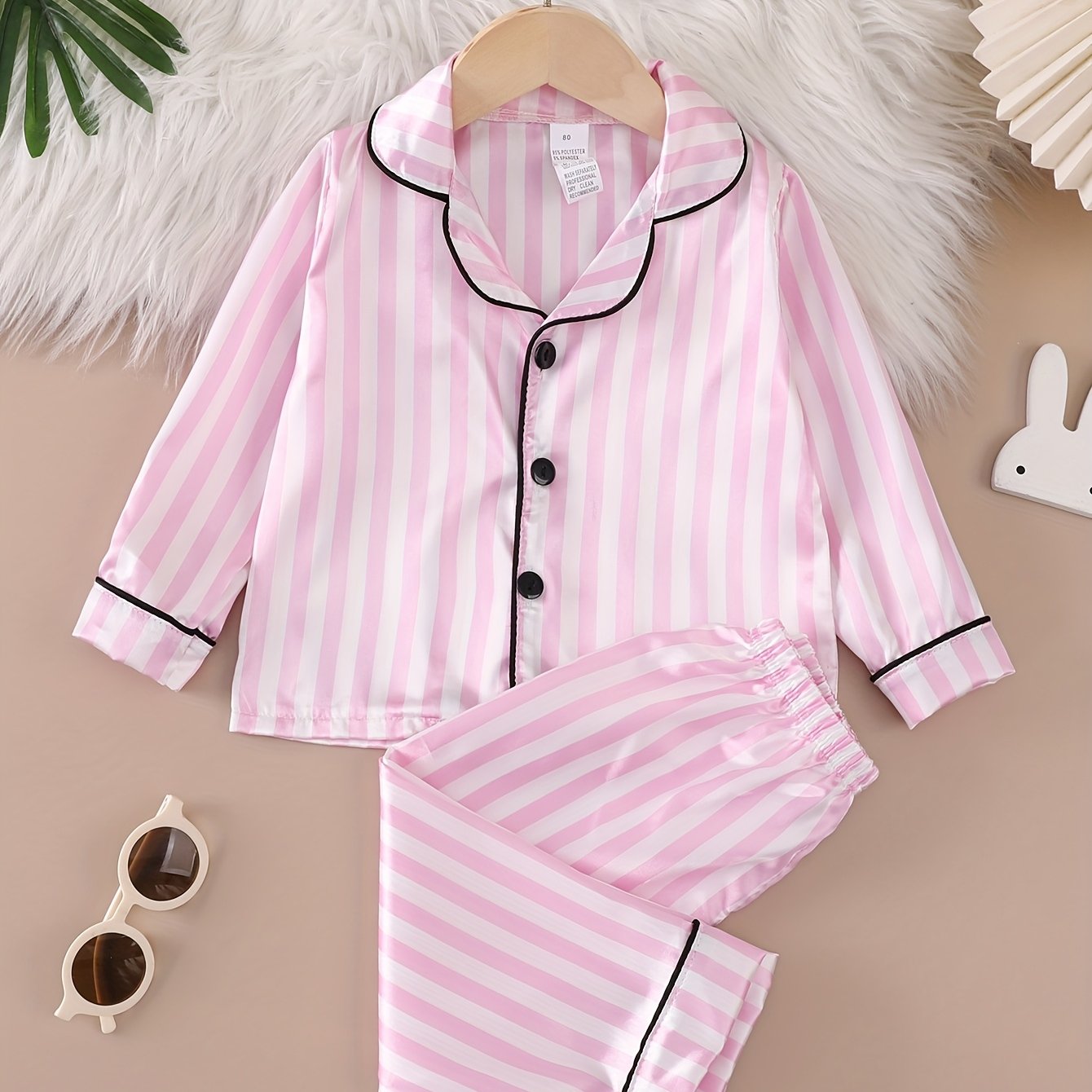 Girls' Fashion Classic Striped Long Sleeve Pants Faux Pajama Set