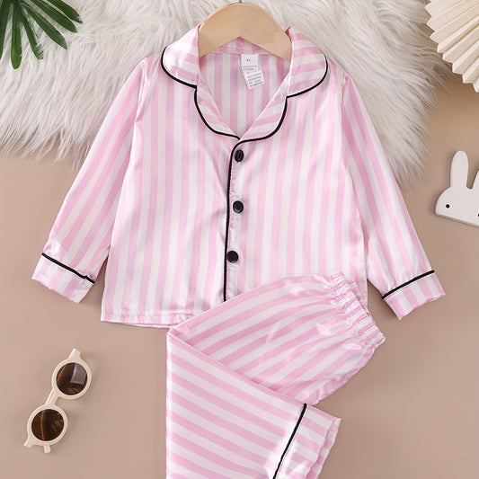 Girls' Fashion Classic Striped Long Sleeve Pants Faux Pajama Set