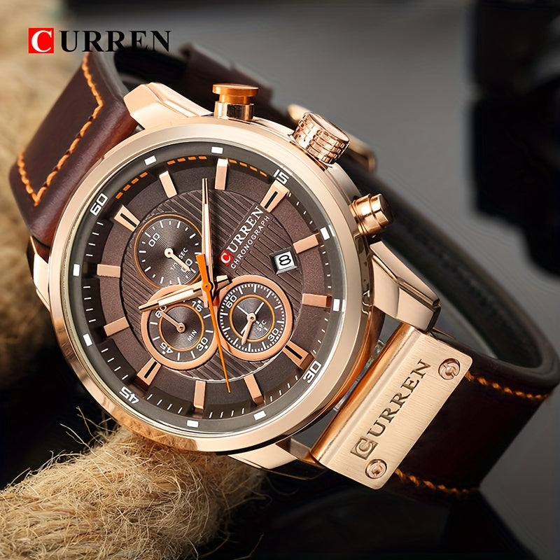 CURREN Men'S Sports with Multifunctional Timer, Faux Leather Strap