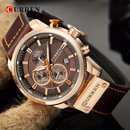 CURREN Men'S Sports with Multifunctional Timer, Faux Leather Strap