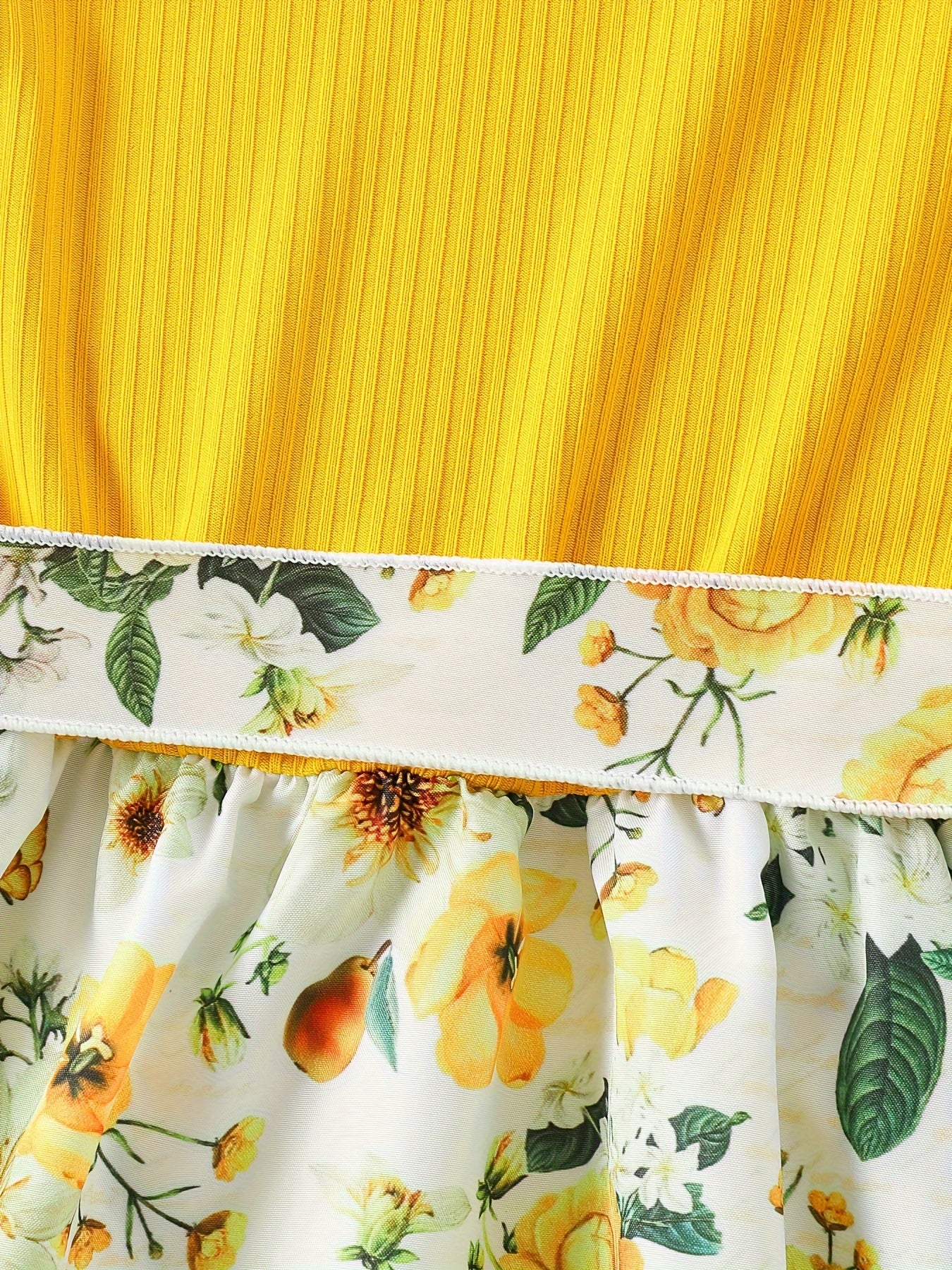 Girls' Patchwork Yellow Romantic Floral Print Dress