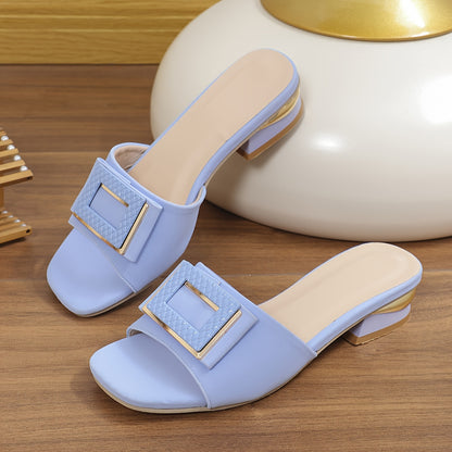 Metallic Buckle Sandals, Slip On Elegant Square Toe Shoes