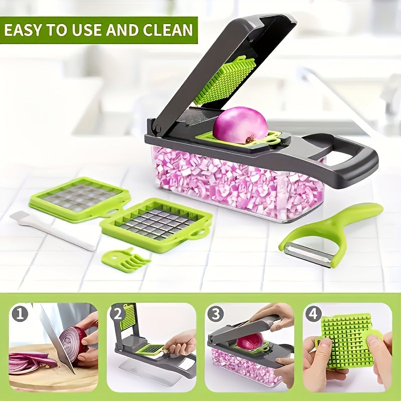 Vegetable Onion Chopper, Kitchen 16in 1 Food Chopper 8 Blades Cutter with Container