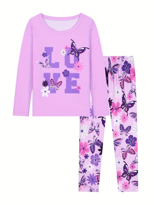 Girls' Random 3pcs or 6pcs Cartoon Print Long Sleeve Long Pants Pajama Set