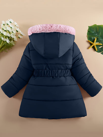 Dark Navy Blue Polyester Girls' Winter Jacket