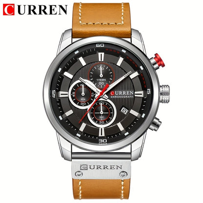 CURREN Men'S Sports with Multifunctional Timer, Faux Leather Strap