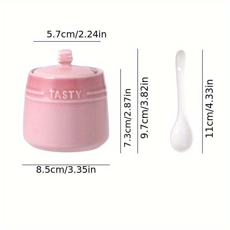 1set Ceramic Colorful Gradient Spice Container with Lid and Spoon Set