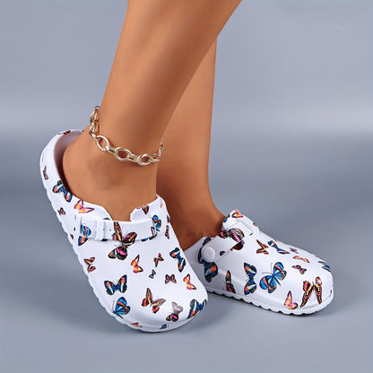 Women's fashionable colorful butterfly print mules