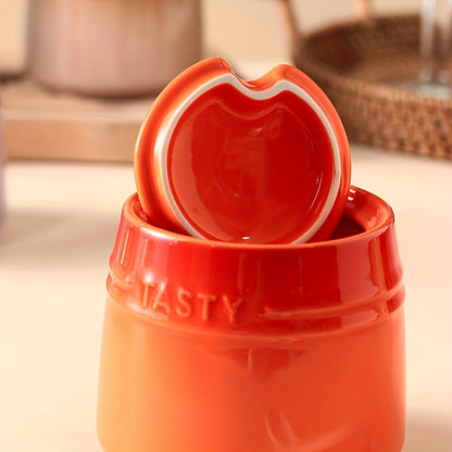 1set Ceramic Colorful Gradient Spice Container with Lid and Spoon Set