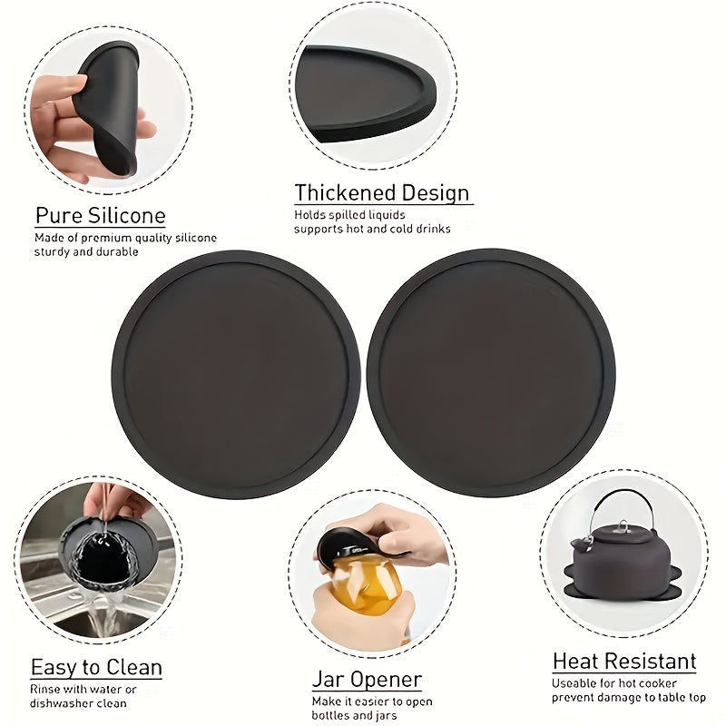 [Space-saving Silicone Coasters] 12pcs Set Space-saving, Non-slip Black Silicone Coasters with Storage Rack - Durable Beverage Mats for Table Protection and Home Decoration