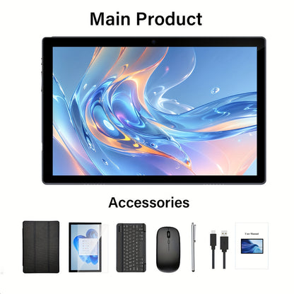 New Android 15, Tablet 12GB (4GB+8GB)+64GB with Keyboard, 10.1 Inches