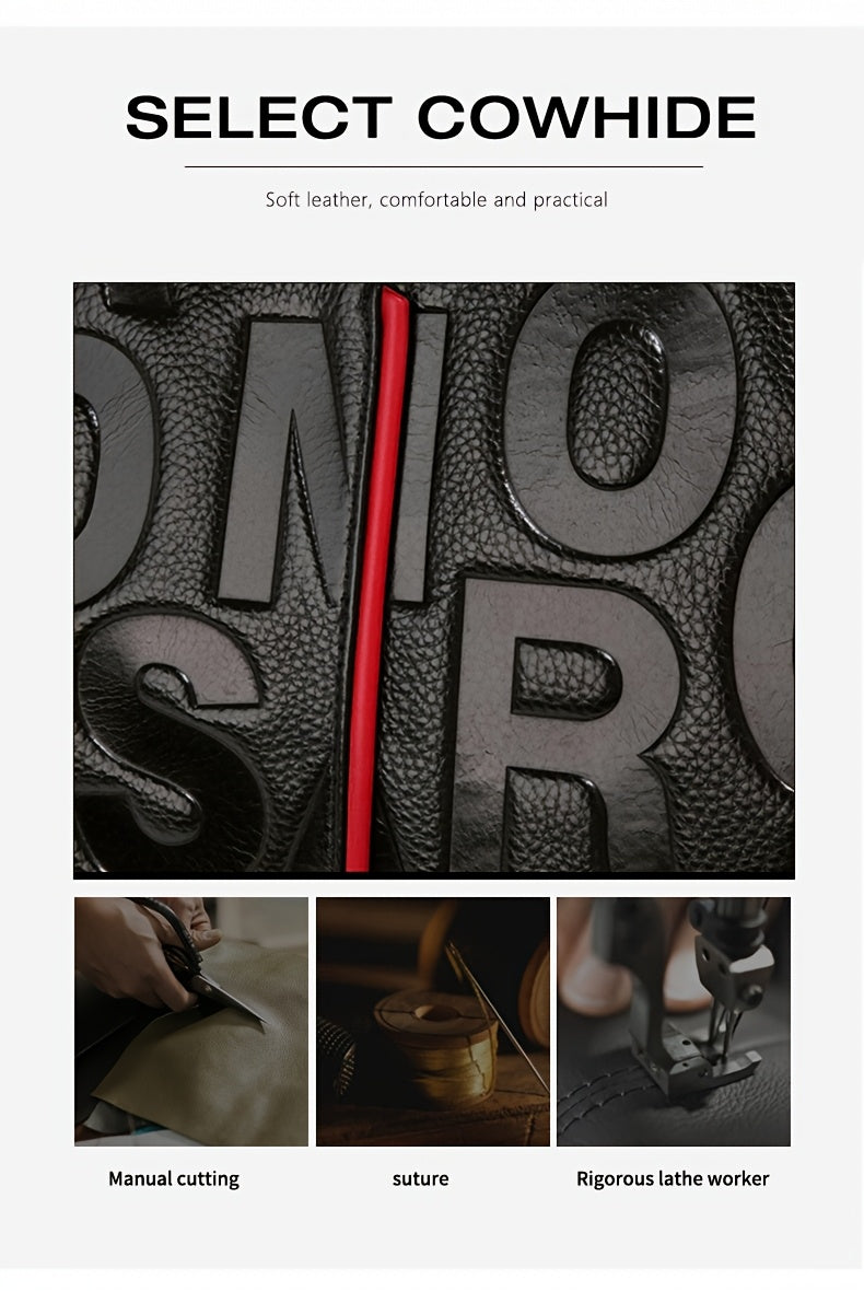 Genuine Leather Shoulder Handbag - Black with Red Accents