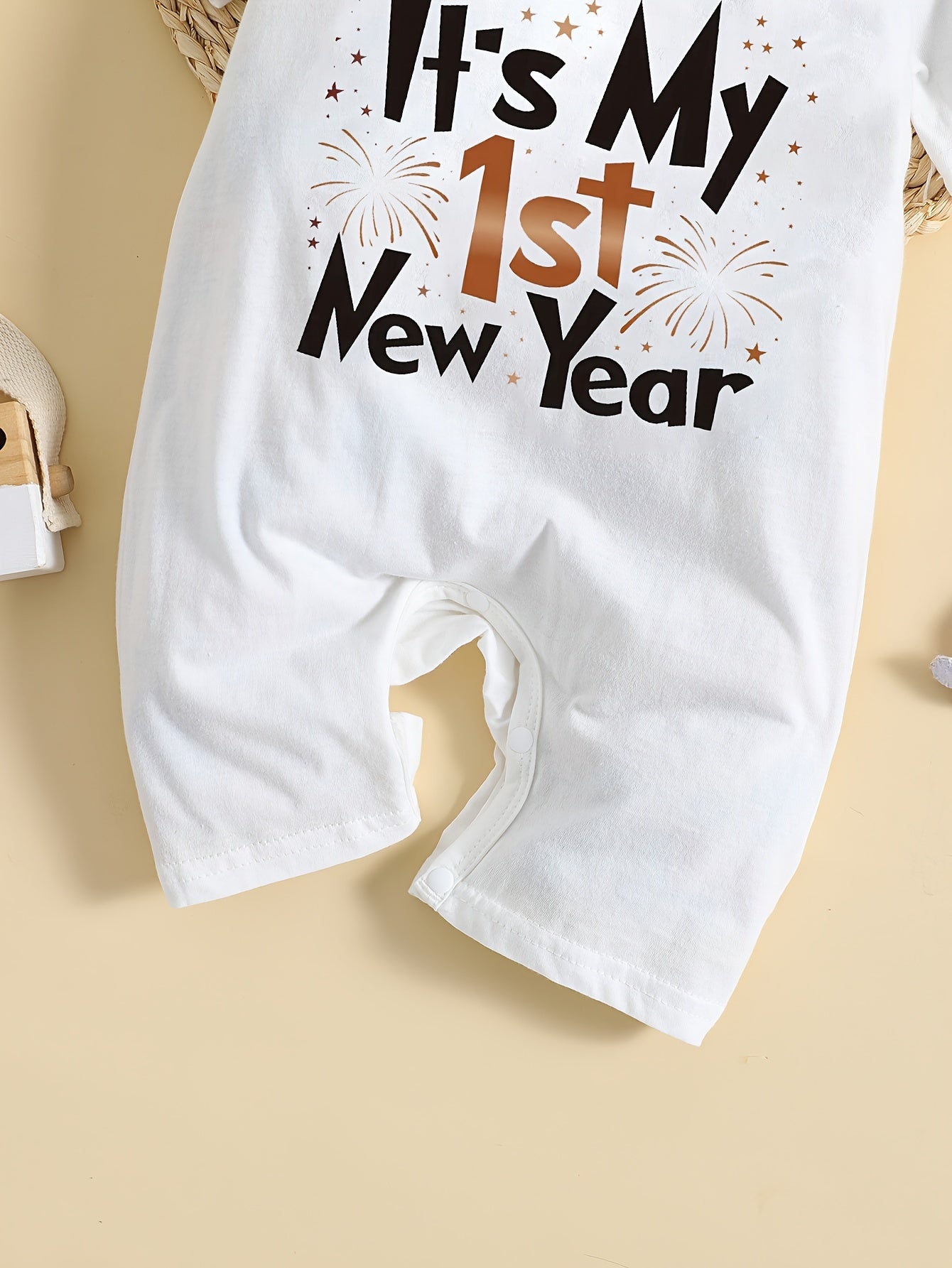 Baby Girl's It's My 1st New Year Design Short Sleeve Jumpsuit